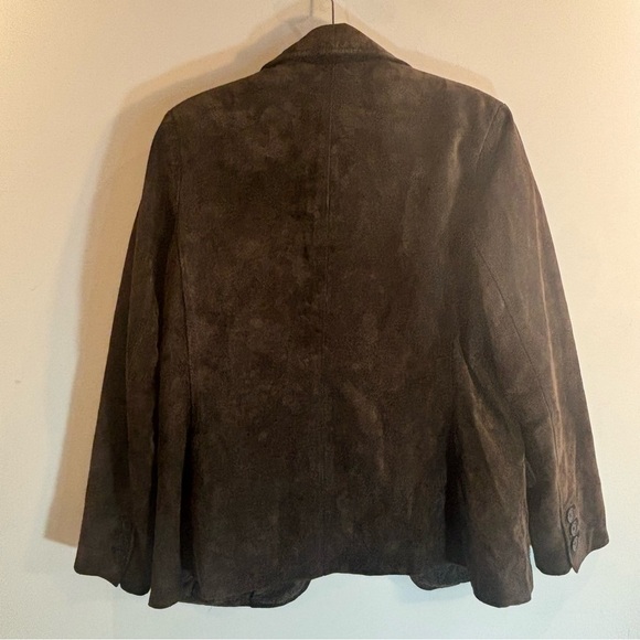 LADY HATHAWAY Sz L Blazer Jacket Suede Pockets Lined Pockets Flaw on Sleeve - Picture 10 of 10